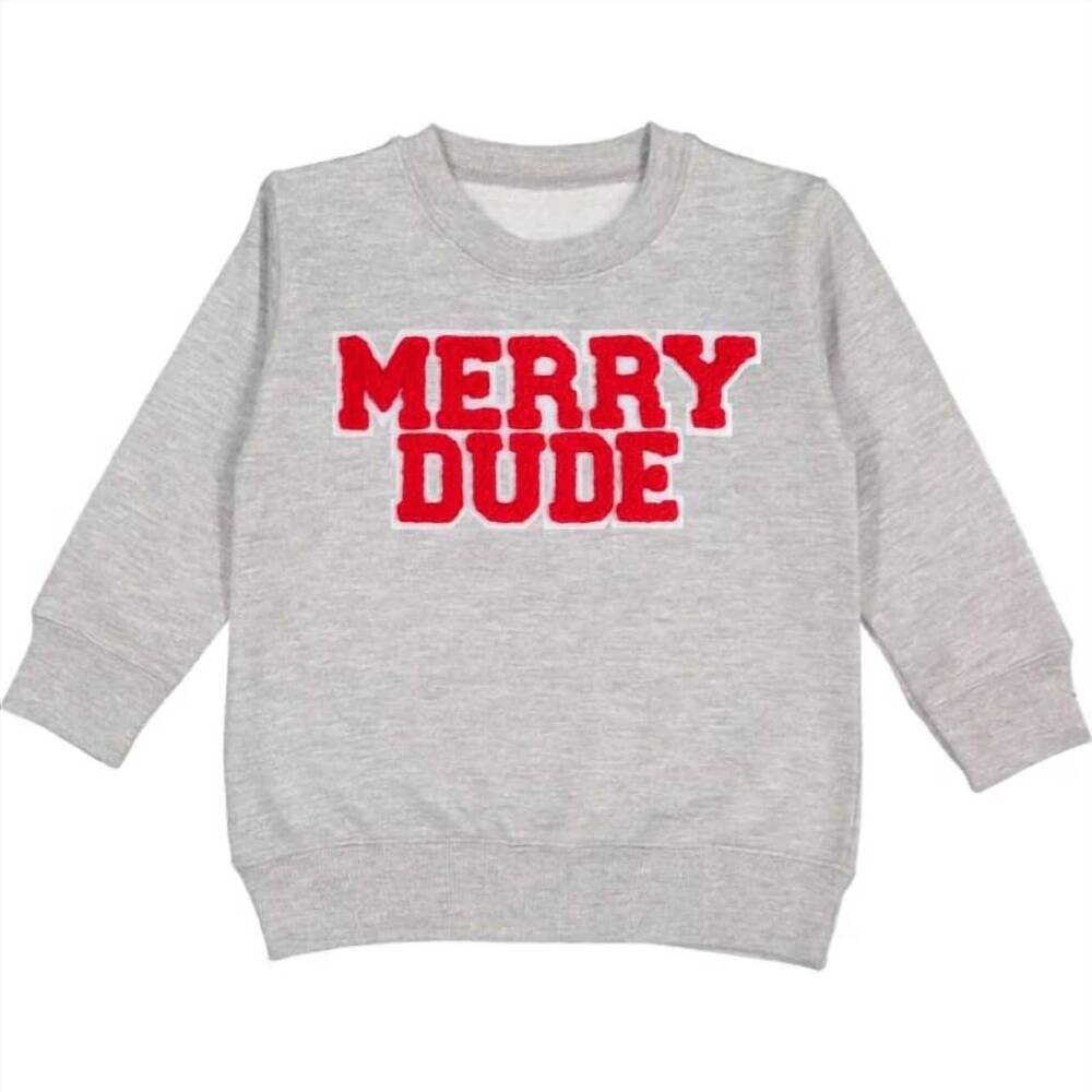 NEW SWEET WINK kids merry dude crewneck sweater in grey